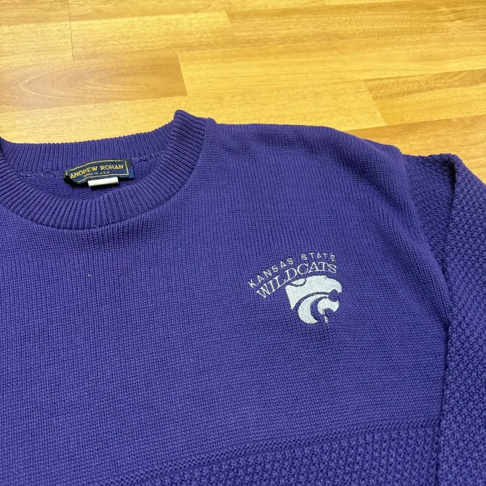 Vintage 90's Kansas State Wildcats KSU Purple Knit Crewneck Sweater Sz Medium